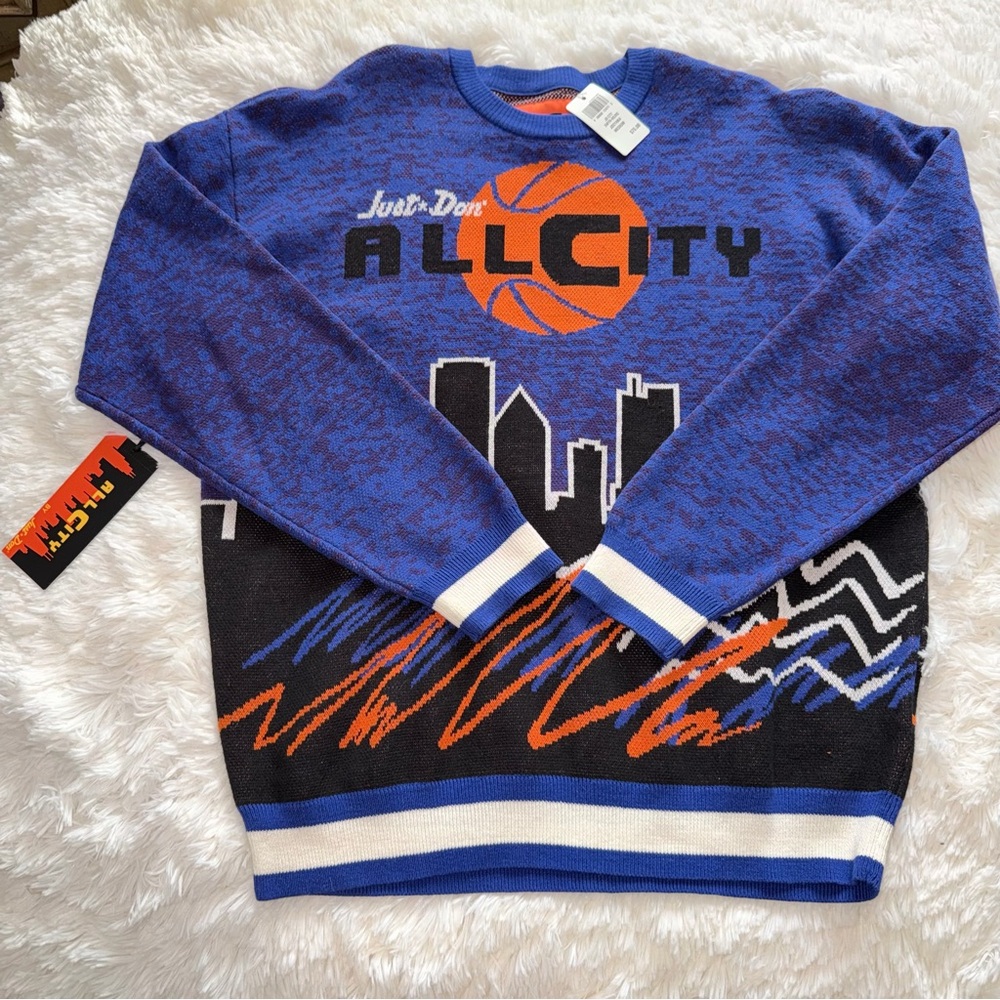 Just Don All City Basketball Knit Graphic Sweater NWT Size Medium